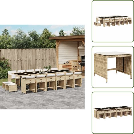 The Living Store Ensemble à manger de jardin et coussins 17 pcs beige - Ensemble Salon De Jardin - Meuble Extérieur - Jardin - Patio - Terrace