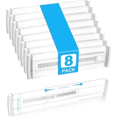 Lot de 8 séparateurs de tiroir réglables, extensibles et transparents, 28,5-50,5 cm, organisateur pour chambre, salle de bain, bureau et placard (1/4)