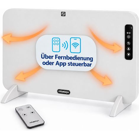 Relaxdays Infrarotheizung, WLAN Steuerung, Fernbedienung, Wandmontage, Standfüße, Handtuchhalter, Heizstrahler, weiß (1/5)