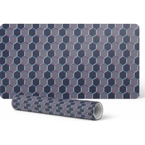 Alfombrilla de escritorio de vinilo con elegante estampado de cuadr铆cula hexagonal, 100x50 cm.