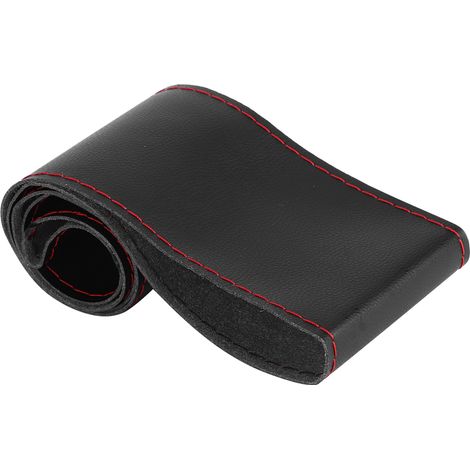 Volant en microfibre cuir 38cm/15in Noir Rouge, housse de volant universelle, couture DIY, accessoire intérieur auto (1/4)