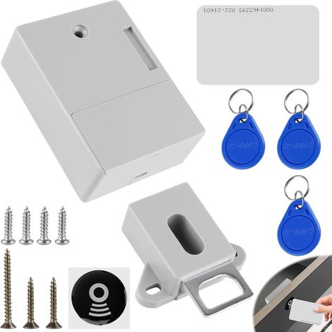 Serrure électronique pour armoire, serrure RFID avec pile, serrure intelligente pour tiroir avec 3 porte-clés et 1 carte RFID, tiroir et armoire en bois, serrures dissimulées pour armoire à double por (1/5)