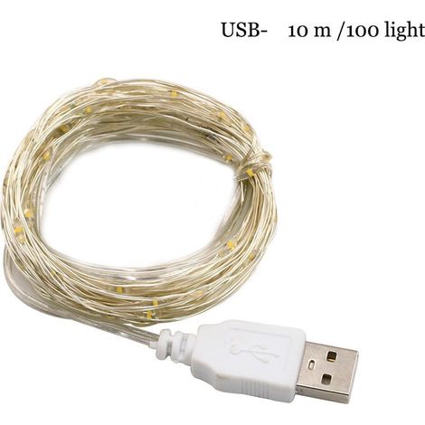 Guirlande Lumineuse - 100 Ampoules Clair - Fil Blanc - Usage Intérieur Extérieur - Alimentation USB 5 V - Longueur 10 M (1/5)