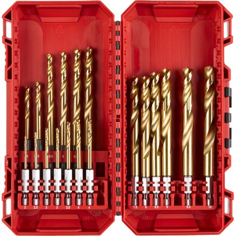 Set de forets milwaukee hss-g tin shw 19 pièces hexagonal (1/2)