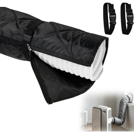 Gaine Isolante pour Tuyau de Climatiseur,Gaine Isolante Climatisation,150 × 53 Cm,Couverture Antipoussière pour Conduits et Tubes d'Évacuation Maison Bureau Hôtel,Fermeture éclair noire (1/4)