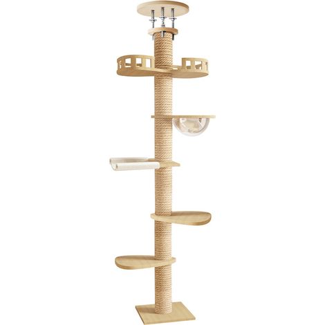 FIANAO – Kratzbaum – Katzenbaum – deckenhoch, höhenverstellbar, 6 Ebenen, Sisal-Kratzsäule, stabil, mit Aussichtsturm – für Innen- und Außenbereich – Säulenlänge 295–315 cm (1/5)