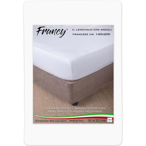 LENZUOLO FRANCY CON ANGOLI FRANCESE BIANCO 1 PIAZZA E MEZZA GRANDE MAXI (1/3)