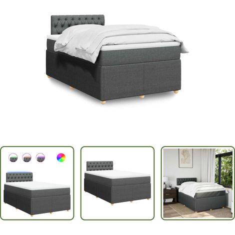 vidaXL Surmatelas - Sommier à lattes de lit avec matelas gris foncé 120x190cm tissu (1/5)