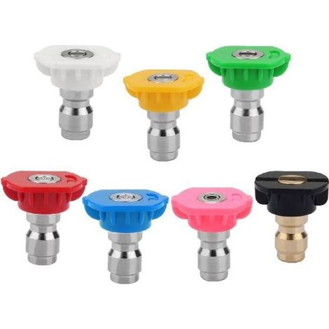 Lot de 7 Embouts de Buse de Pulvérisation pour Laveuse à Pression, 1/4 Buses à Connexion Rapide Sont Principalement Utilisées pour le Nettoyage de Voiture et le Jardinage (1/5)