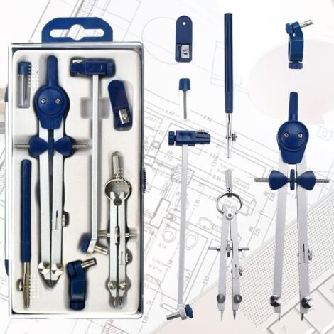 Kit de Compas Metal Boussole Dessin, Convertisseur Compas de Menuisier, Mine Compas de Dessin Détachable (1/4)
