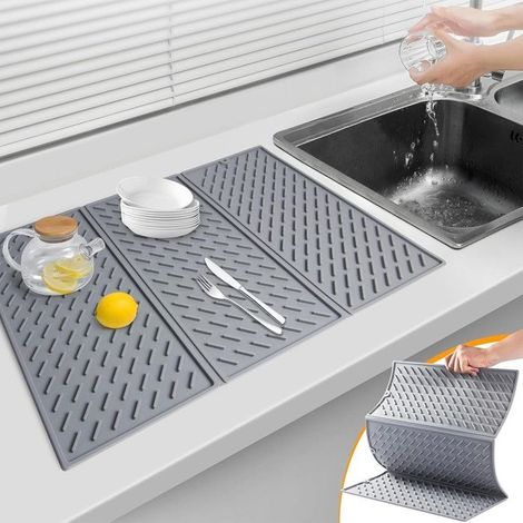 Tapis égouttoir à vaisselle pliable en silicone, séchage rapide, 40 x 60 cm, gris (1/5)