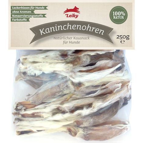 Kaninchenohren mit Fell für Hunde 250g natürlicher Kausnack reich an Kalzium und Kollagen Leiky