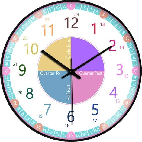 Horloge murale éducative pour enfants, colorée et silencieuse, 8 pouces (20 cm), idéale pour apprendre le temps aux filles et aux garçons. Parfaite pour la classe, la chambre, le salon ou la maternell (1/5)