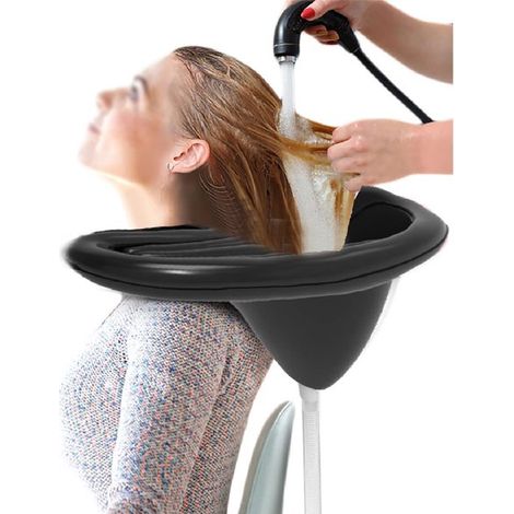 Lavabo portátil, Bandeja plegable para champú, PVC, Cojín inflable para champú, bomba de aire y parche de reparación, 816038 cm, Negro (1/5)
