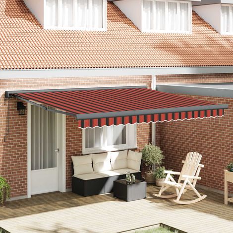 Toldo Retráctil Manual Rojo y negro 350 x 250 cm tela