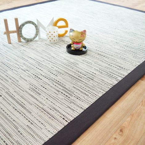 Tapis tissé plat - Bornéo blanc - Ganse coton anthracite - 140 x 200 cm (1/5)
