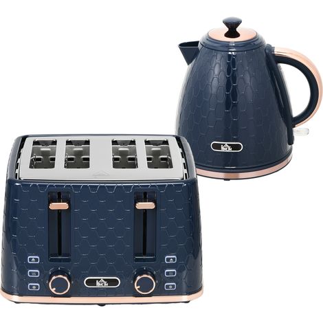 Kettle and Toaster Set, 1.7L 3000W Fast Boil Jug Kettle with Auto Shut Off, 4 Slice Toaster with 7 Level Browning Controls & Crumb Tray, UK Otter rmostat, Blue (1/5)