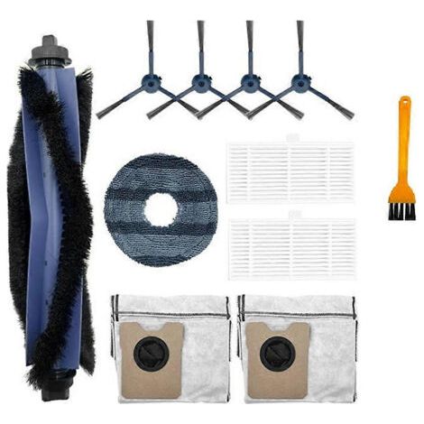Accessoires pour aspirateur Eufy Omni C20 : pi��ces d��tach��es, sac �� poussi��re, filtre HEPA, rouleau, brosse lat��rale, chiffon de nettoyage.