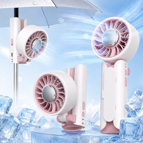 Mini ventilatore ricaricabile - Ventilatore portatile da donna - Ventilatore rinfrescante - Ventilatore USB-C - Ventilatore da scrivania - Ventilatore con clip per ombrello - Bianco e rosa (1/5)