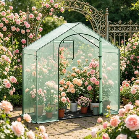 Serre élégante, serre de terrasse, serre avec porte cintrée à fermeture éclair, tente d'hivernage pour plantes, serre d'extérieur (1/5)