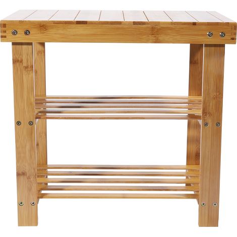 Étagère à chaussures à plusieurs niveaux en bambou naturel, tabouret, étagère à chaussures, organisateur de rangement d'entrée avec siège (1/5)