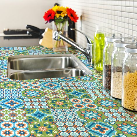 Sticker Mural Carrelage adhésif Cuisine Salle de Bain - 30 STICKERS CARRELAGES MEUBLE AGUIRRE - 30stickers10x10cm (1/5)