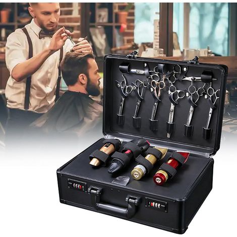Tragbare Reise Stylist Werkzeugkasten Barber Tragekoffer Friseur Werkzeugkoffer Make-up Koffer Aufbewahrung Friseur Reiseorganizer Schwarz Werkzeugbox mit Schlössern (1/5)