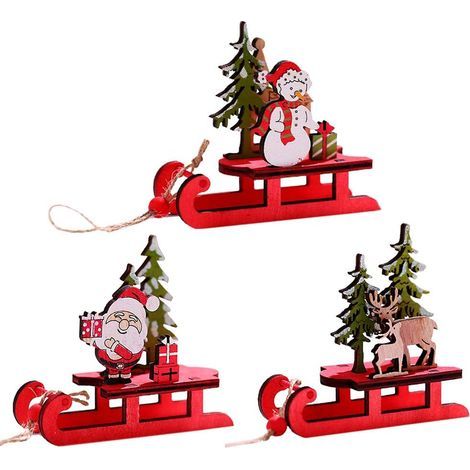 Décorations de traîneau de Noël, décoration de Table Santa Snowman Elk, Mini Jouet Artisanal en Bois, Jouets de Noël pour Les Enfants, Kits dornements de Jardin de fées(3 pièces) (1/5)