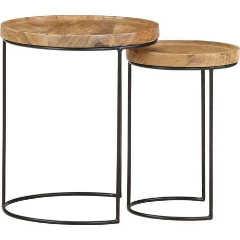 Maison Exclusive - 2-tlg. Couchtisch-Set Massivholz Mango und Sta (1/5)