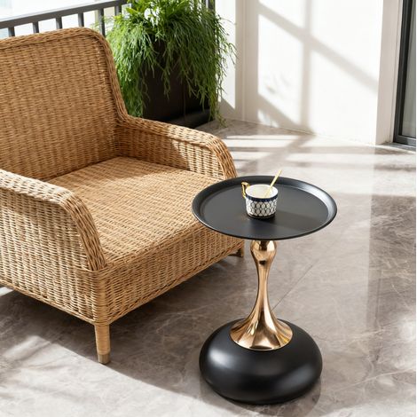 Tavolino rotondo 38 x 54 cm in metallo Nero/Oro HAVRYA (1/5)