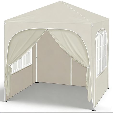 Gazebo de jardin pliable 2x2m avec toile Oxford anti-UV et structure métallique beige (1/5)