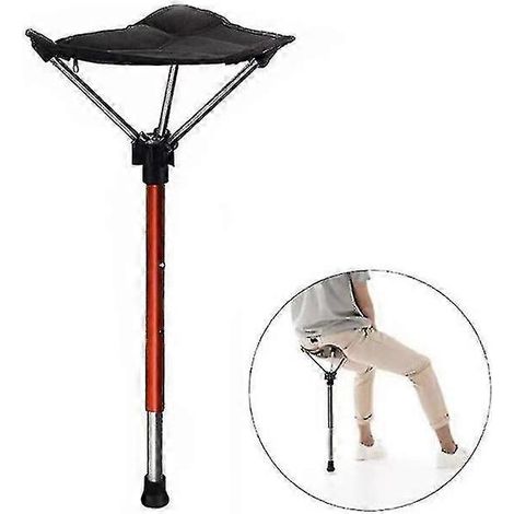 Ecleanfy - Tabouret portable à hauteur réglable, siège rétractable, chaise de pêche d'extérieur à 4 positions, rouge (1/4)