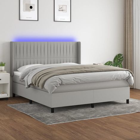 Sommier tapissier matelas confortable et LED,Lit adulte pour Chambre,Ensemble Lit matelas Gris clair 180x200 cm Tissu -BVN83902 (1/5)