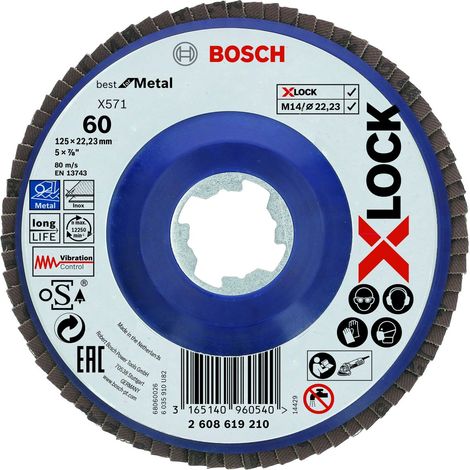 2608619210 - Dischi lamellari X-LOCK, versione dritta, piastra in plastica Ø125 mm, G 60, X571, Best for Metal, 1 pz. D: