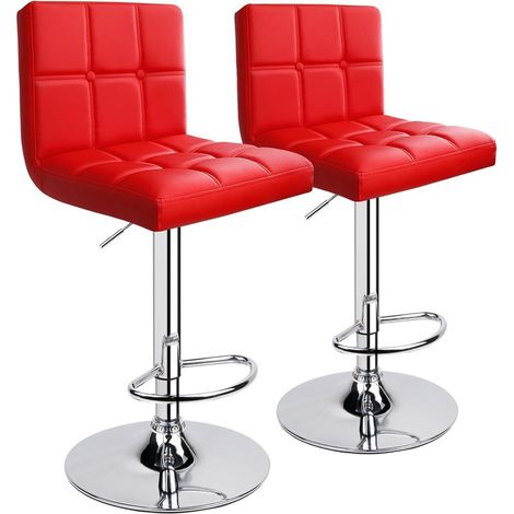 Barhocker 2er-Set mit Lehne, höhenverstellbar, drehbar, Kunstleder, Rot (1/5)