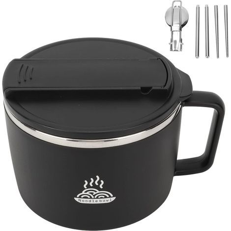1200ml stainless steel 304 noodle bowl, microwaveable noodle bowl set, ramen bowl with chopsticks and spoon-fork, portable soup bowl, ramen cooker bowl (1/5)