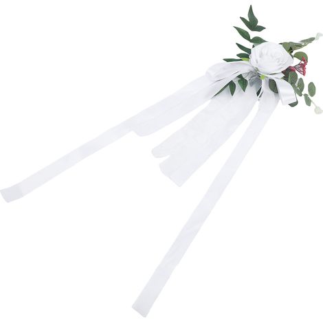Seidenblumen-Stuhldekoration für Hochzeitsstühle, realistische Stuhllehnen-Blumenverzierung für Hochzeitsarrangements und Fotoshootings, weiß, 29 x 29 x 8 cm / 11,4 x 11,4 x 3,1 Zoll (1/5)
