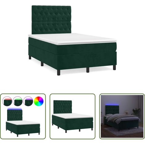 vidaXL Cama box spring colchón y LED terciopelo verde oscuro 120x190cm (1/5)