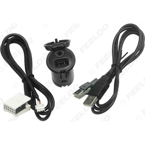 Adaptateur USB vers AUX 4 broches + 12 broches compatible avec Peugeot 307/407/308/508/3008