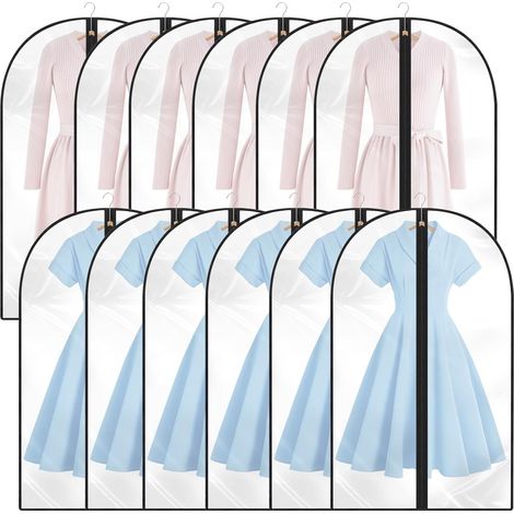 12PCS Housses de Vêtements,Housse Vetements à Suspendre Anti Poussière,Transparents Housse Vetements à Suspendre avce Zip,Protection pour Chemise Costumes,Manteau, Robes etc(60  100,Noir) (1/4)
