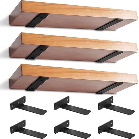 Metal Iron Wall Shelf Brackets 5 mm Thick, Wooden Shelf Brackets for Open Shelves (Black, 20 cm) (1/3)
