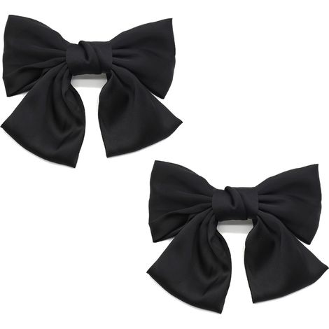 Bow Hair Clip - Satin Fabric - Metal French Barrette - For Women And Girls - Red Or Black - 2 Pieces (1/5)
