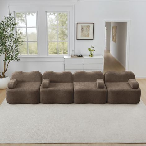 Modulares 4-Sitzer Sofa braun aus Samt mit tiefer Sitzfläche und beweglichen Armlehnenkissen (1/5)