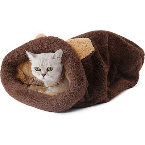 Sac de couchage pour chat doux et confortable en une pièce, panier pour chat en dôme igloo (marron) - 50x40cm MNS (1/4)