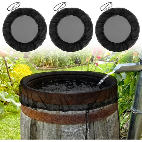 Mosquitera de 3 piezas para depósito de agua de lluvia, 80 cm con cordón ajustable, cubierta para barril redondo de agua de lluvia, protección contra mosquitos y hojas. (1/5)