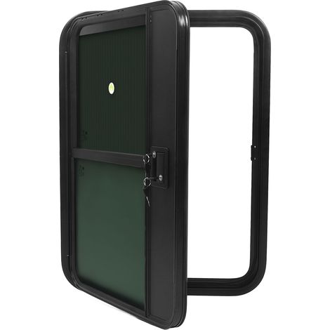 Porte d'entrée pour camping-car avec fenêtre coulissante, isolation thermique et protection UV, bords lisses et étanches. (1/5)