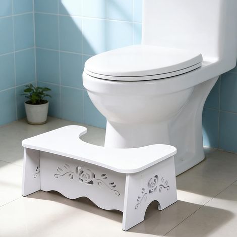 Tabouret Toilette Repose-Pieds Physiologique Blanc, Marchepied Salle Bain, Siège Repose-Pieds Tabouret, Avec Tapis Antidérapant Charge 60Kg, 4727.517.5cm (1/5)