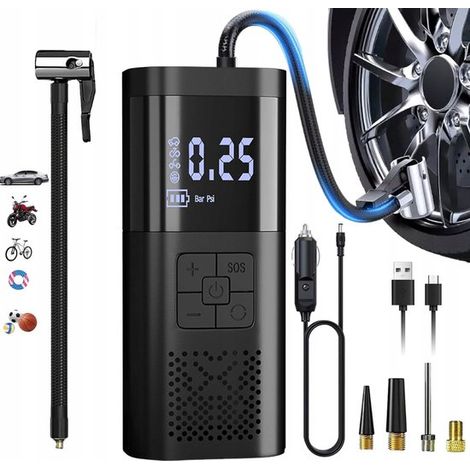 12V Smart-Auto-Luftpumpen-Set Schwarz Mit 6000mAh Akku 150PSI Mit Manometer Digitales LCD-Display Drei Lichtmodi Ein-Knopf-Lade und Stoppfunktion (1/5)