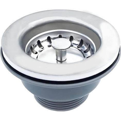 Sink plug without overflow in stainless steel ø 85 mm 1½", stainless steel + ABS, plug + basket (1/5)