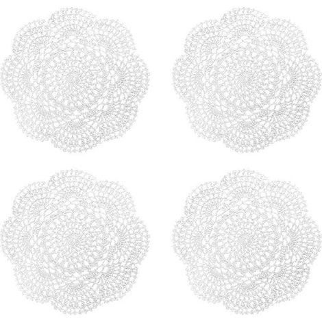 Lot de 4 napperons Ronds de 20,3 cm en Dentelle au Crochet Faits à la Main 100% Coton (Blanc) (1/5)